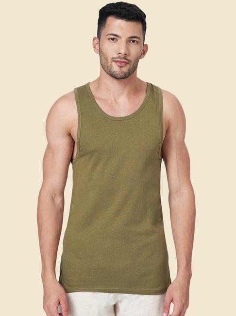 ajile by pantaloons olive cotton slim fit vests