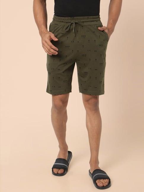 ajile by pantaloons olive green cotton slim fit printed lounge shorts