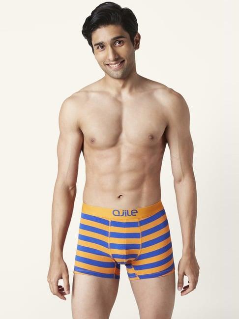 ajile by pantaloons orange & blue cotton regular fit striped trunks