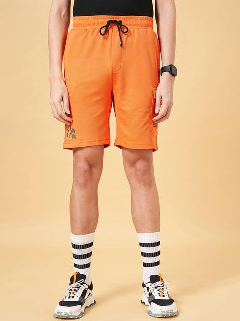 ajile by pantaloons orange crush slim fit texture cargo shorts