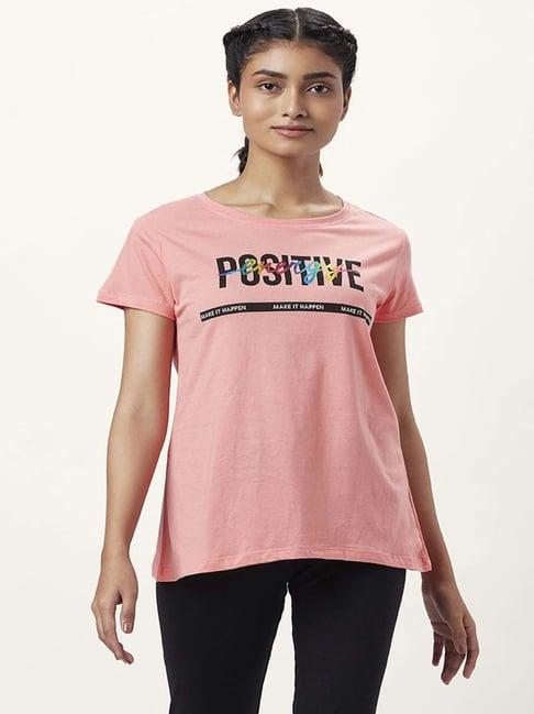 ajile by pantaloons peach cotton graphic print sports t-shirt