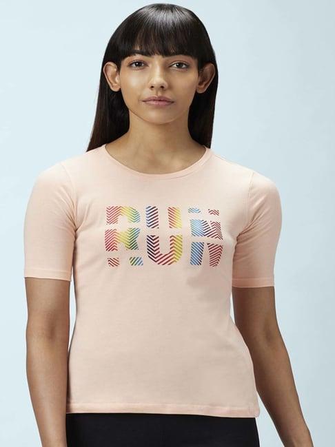 ajile by pantaloons peach cotton graphic print sports t-shirt