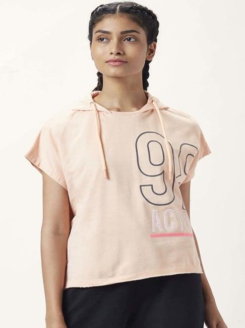 ajile by pantaloons peach cotton graphic print sports top