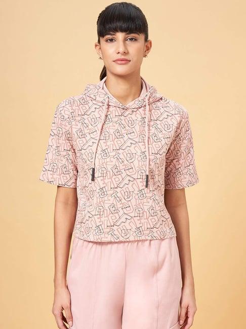 ajile by pantaloons peach cotton printed sports t-shirt