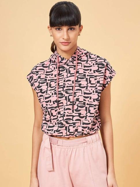 ajile by pantaloons pink cotton printed crop sports t-shirt