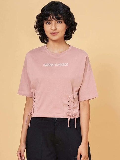 ajile by pantaloons pink cotton printed crop top