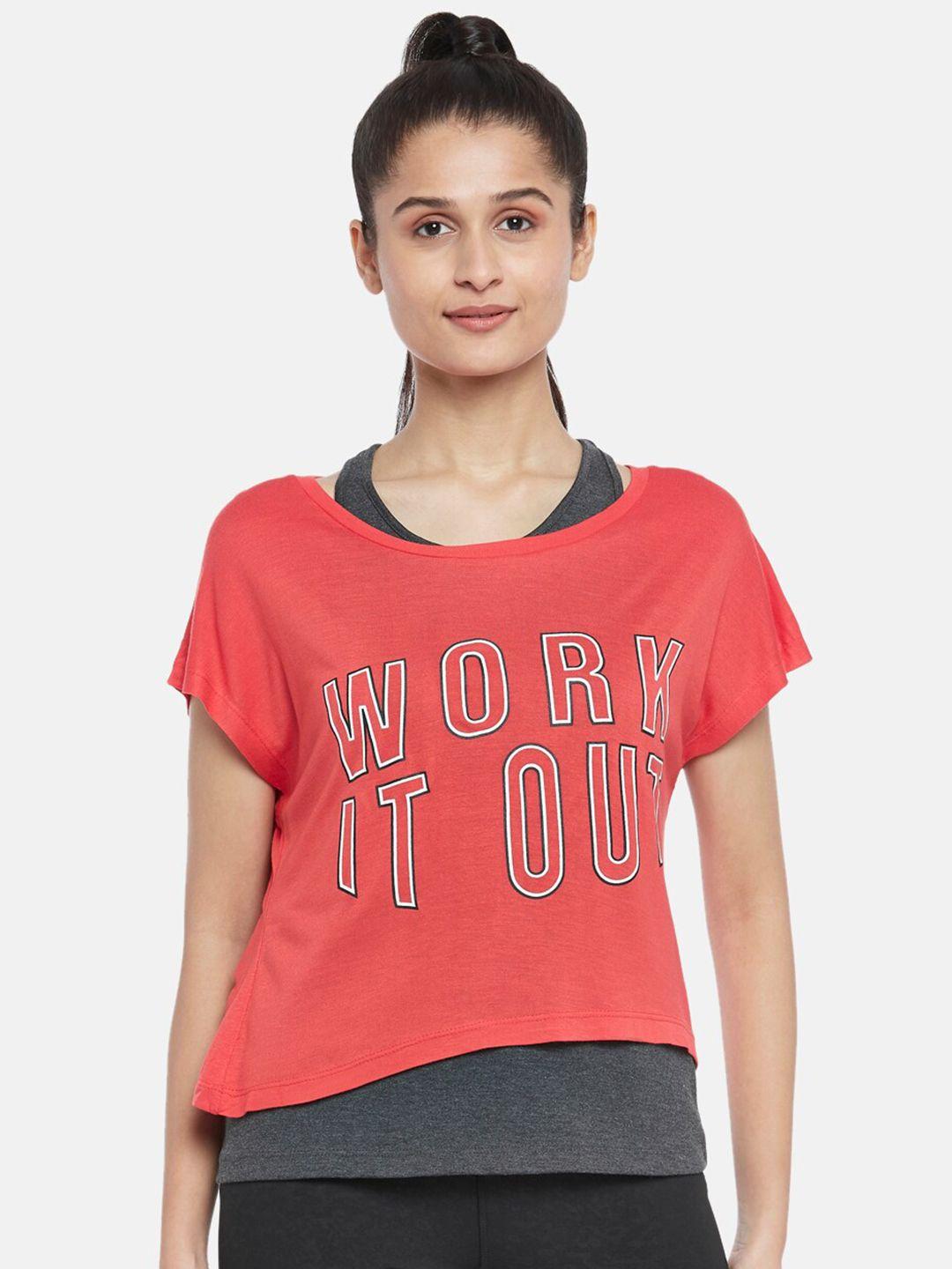 ajile by pantaloons red & grey pack of typography printed top and a tank top