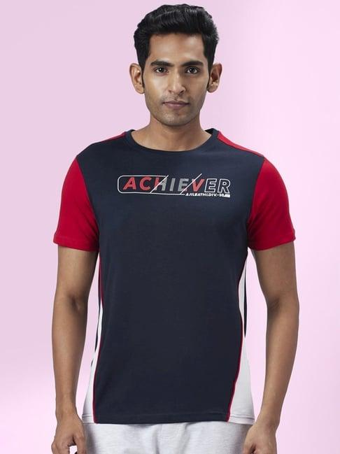 ajile by pantaloons red cotton slim fit colour block t-shirt