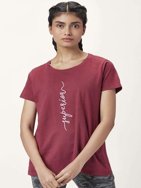 ajile by pantaloons rust cotton embroidered sports t-shirt