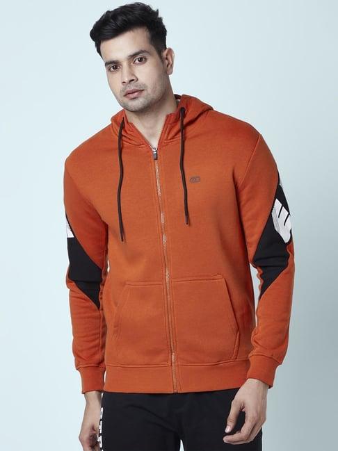 ajile by pantaloons rust regular fit printed hooded sweatshirt