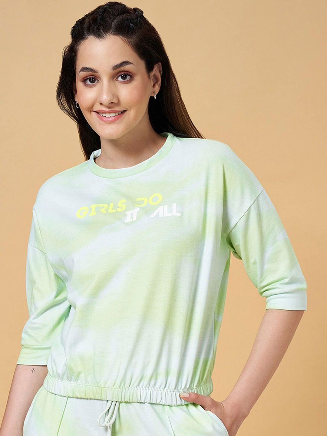 ajile by pantaloons typography printed drop-shoulder sleeves relaxed fit cotton t-shirt