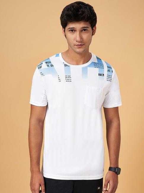 ajile by pantaloons white & blue slim fit printed t-shirt