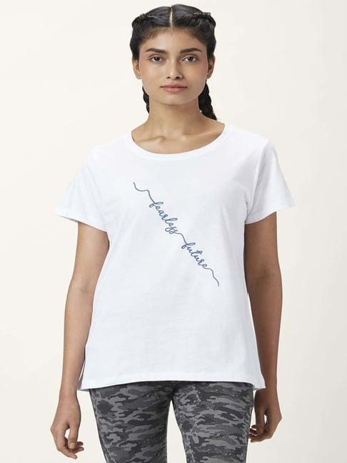 ajile by pantaloons white cotton embroidered sports t-shirt