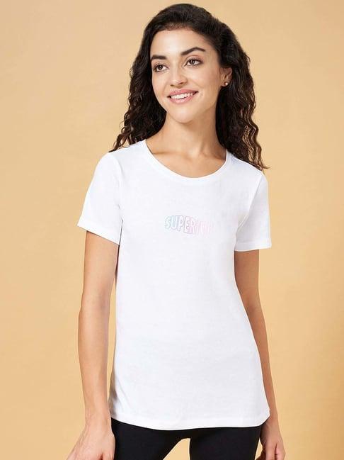 ajile by pantaloons white cotton graphic print sports t-shirt