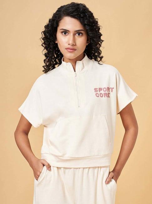 ajile by pantaloons white cotton printed t-shirt