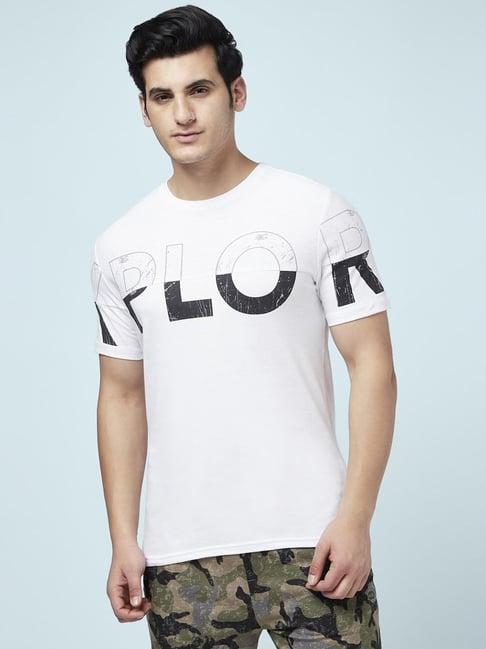 ajile by pantaloons white cotton slim fit printed t-shirt