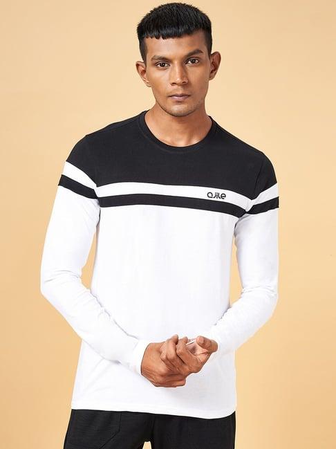 ajile by pantaloons white cotton slim fit striped t-shirt