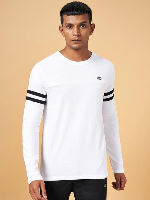 ajile by pantaloons white cotton slim fit striped t-shirt