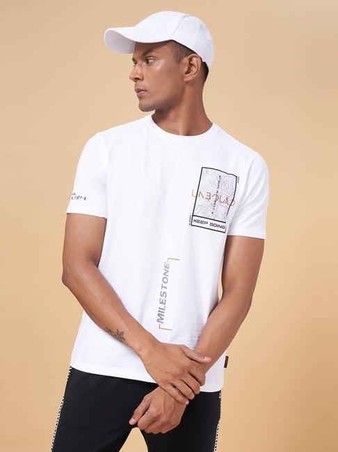 ajile by pantaloons white slim fit printed t-shirt