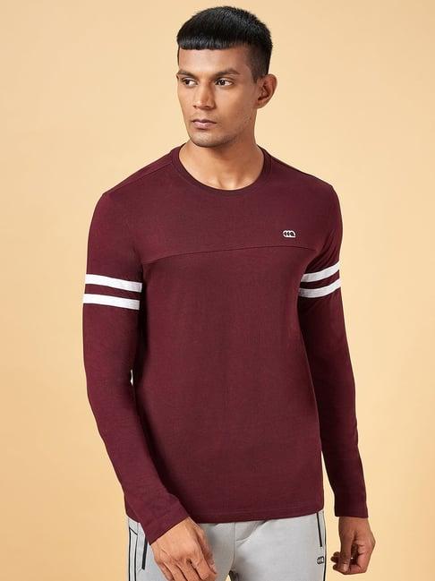 ajile by pantaloons wine cotton slim fit striped t-shirt