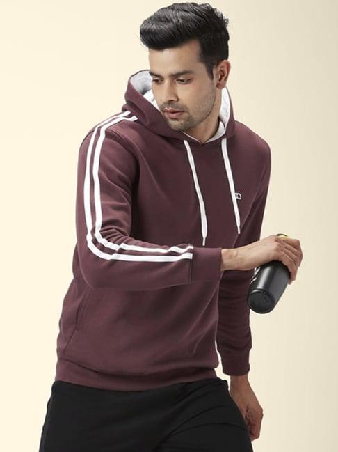 ajile by pantaloons wine regular fit striped hooded sweatshirt