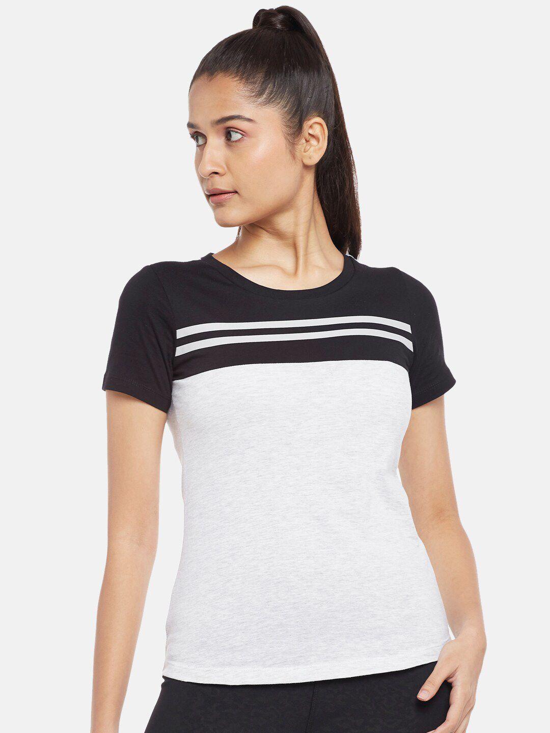 ajile by pantaloons women black & white colourblocked t-shirt