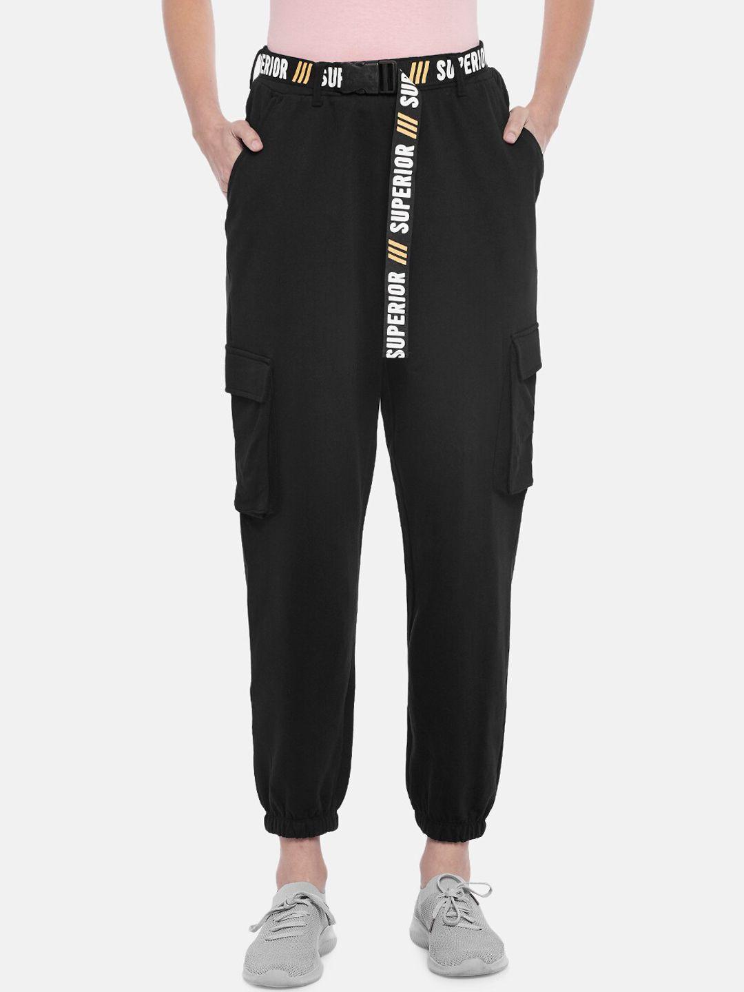 ajile by pantaloons women black solid cotton joggers