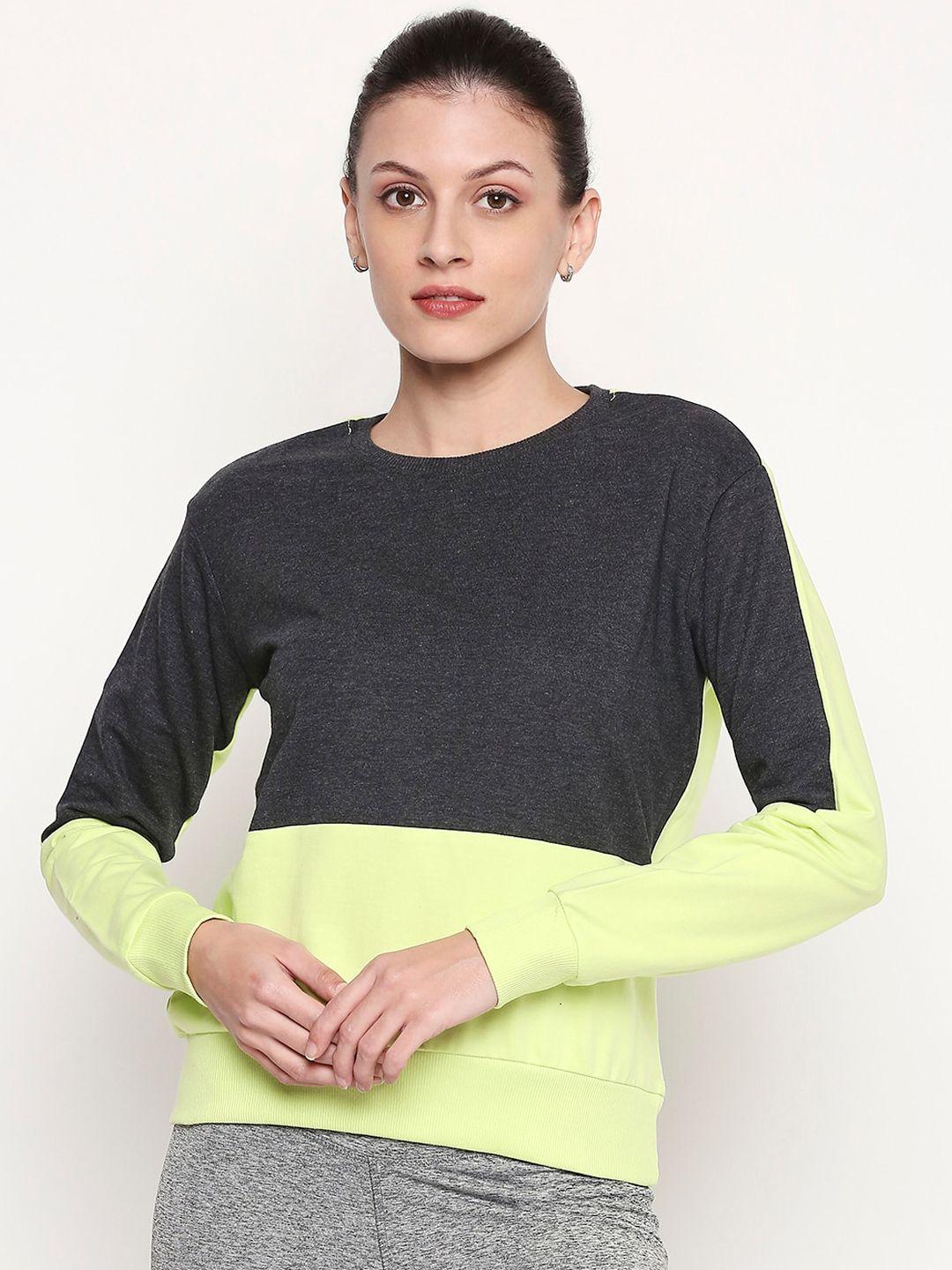 ajile by pantaloons women green & grey colourblocked sweatshirt