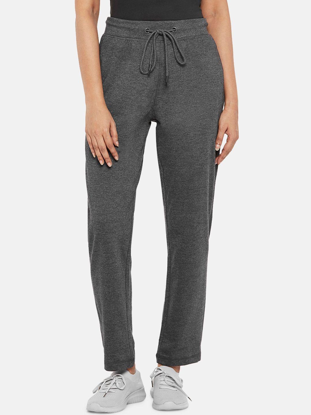 ajile by pantaloons women grey solid slim-fit track pants