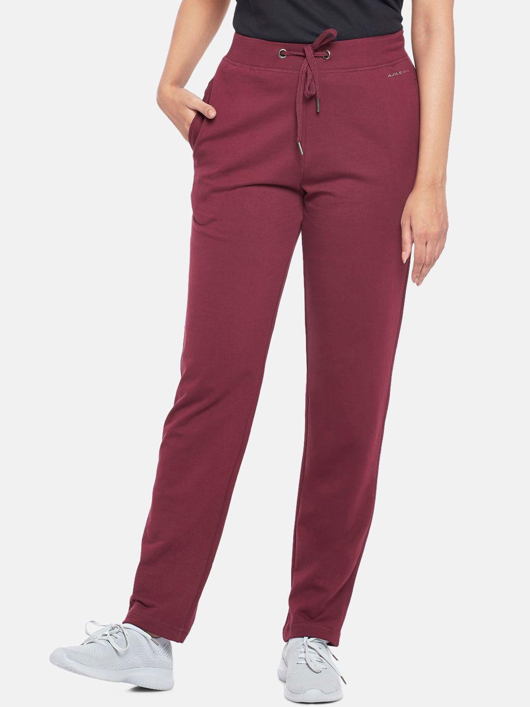 ajile by pantaloons women maroon solid pure cotton track pants