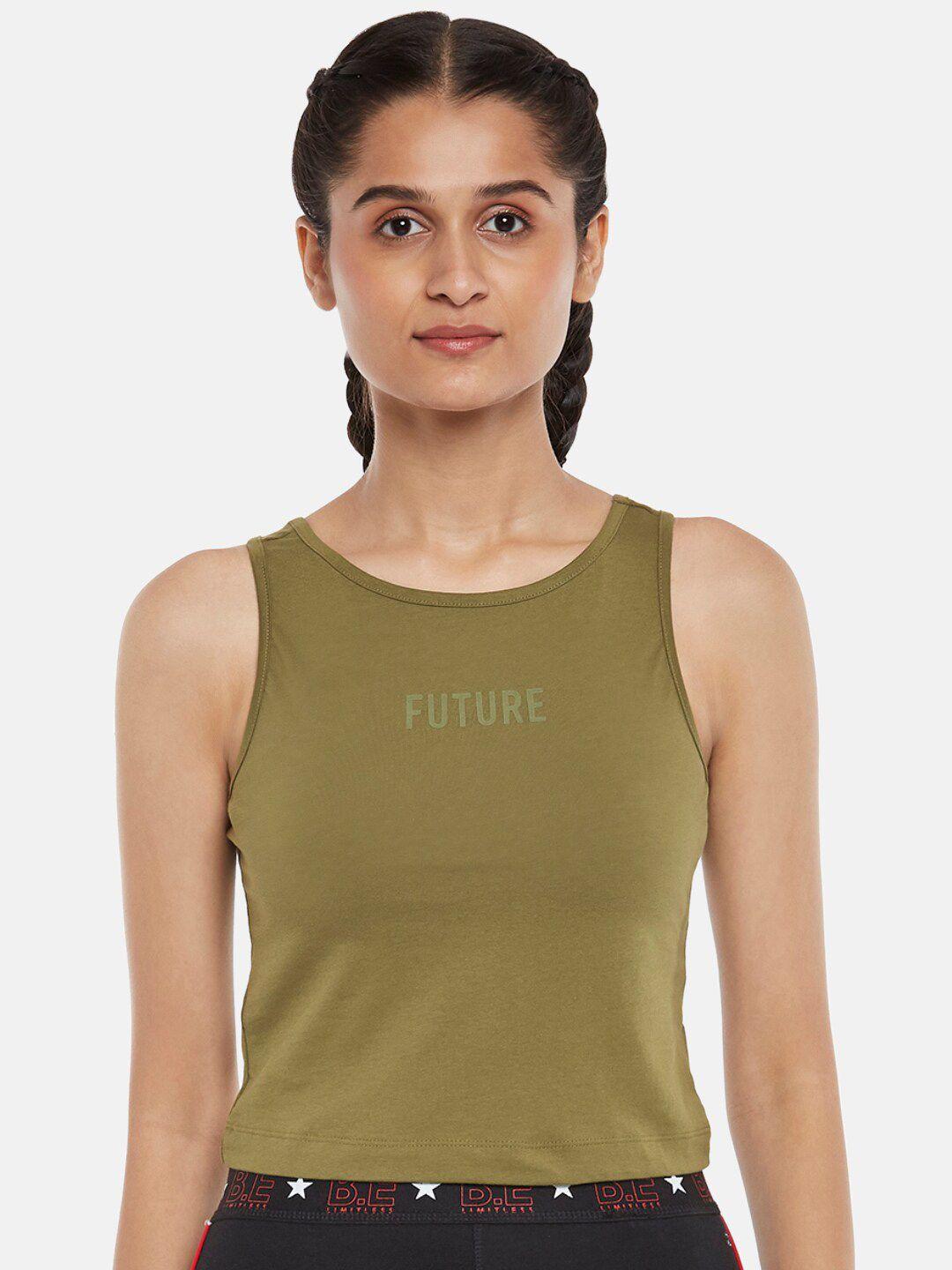 ajile by pantaloons women olive green solid pure cotton tank top