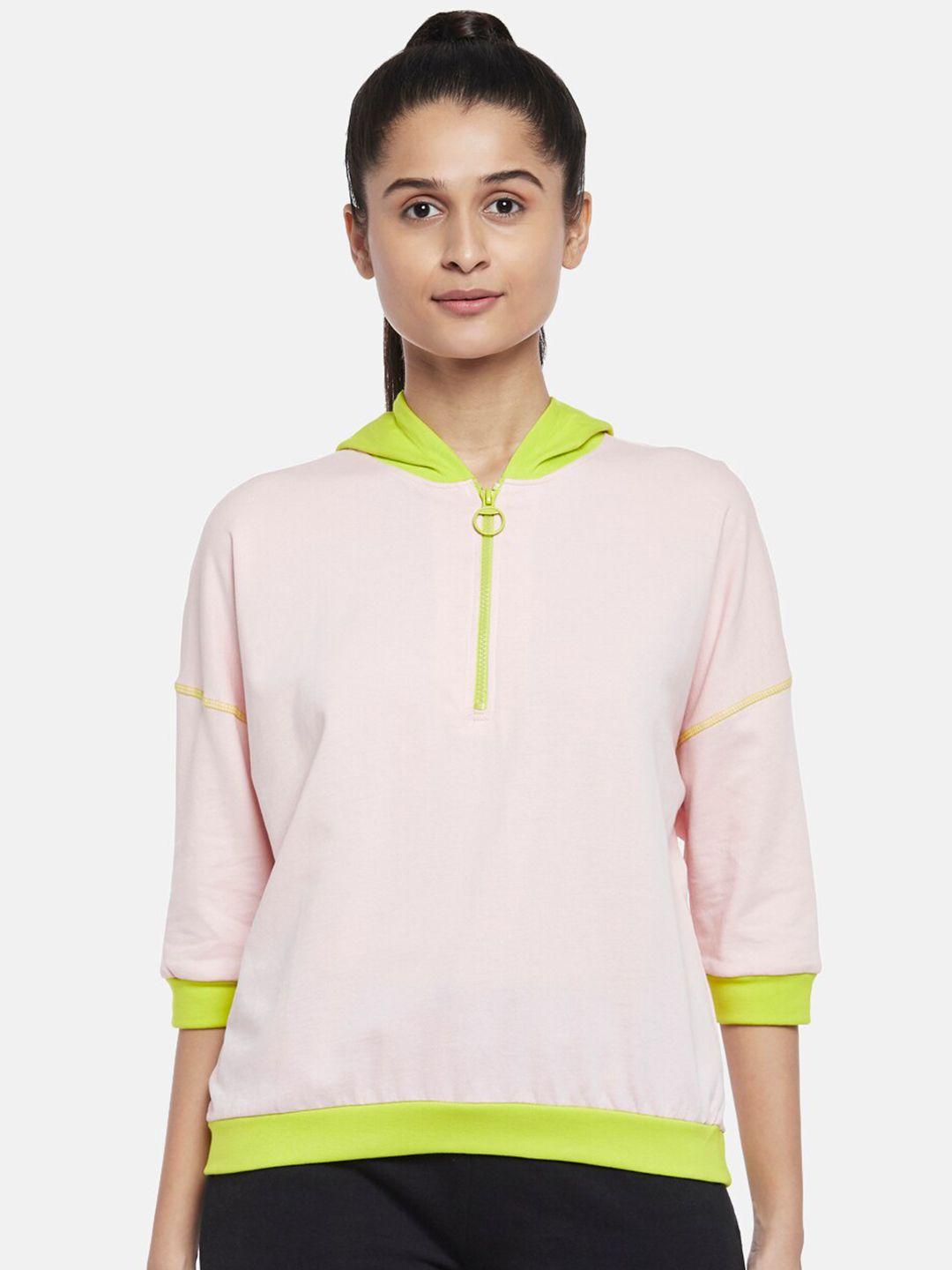 ajile by pantaloons women pink & green solid sweatshirt