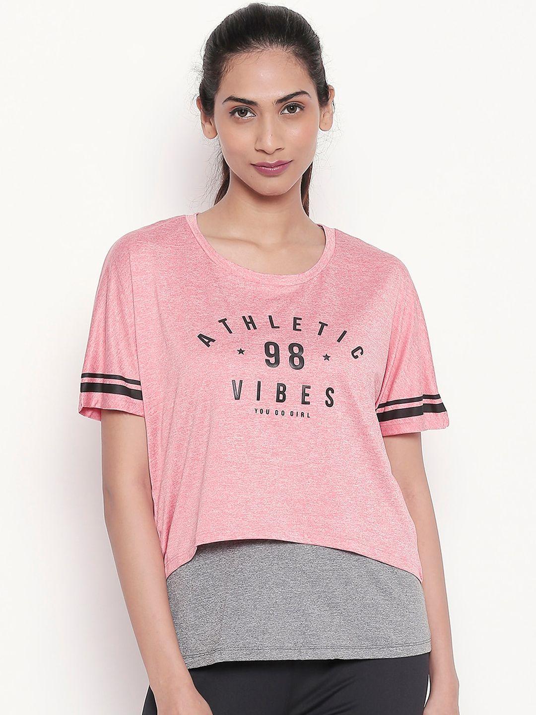 ajile by pantaloons women pink & grey colourblocked layered t-shirt