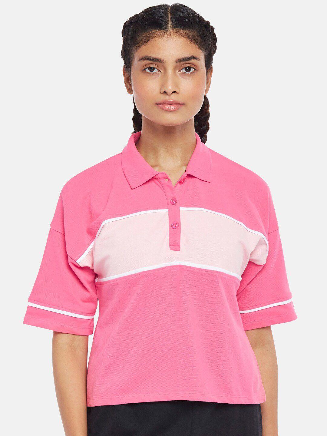 ajile by pantaloons women pink colourblocked shirt style top