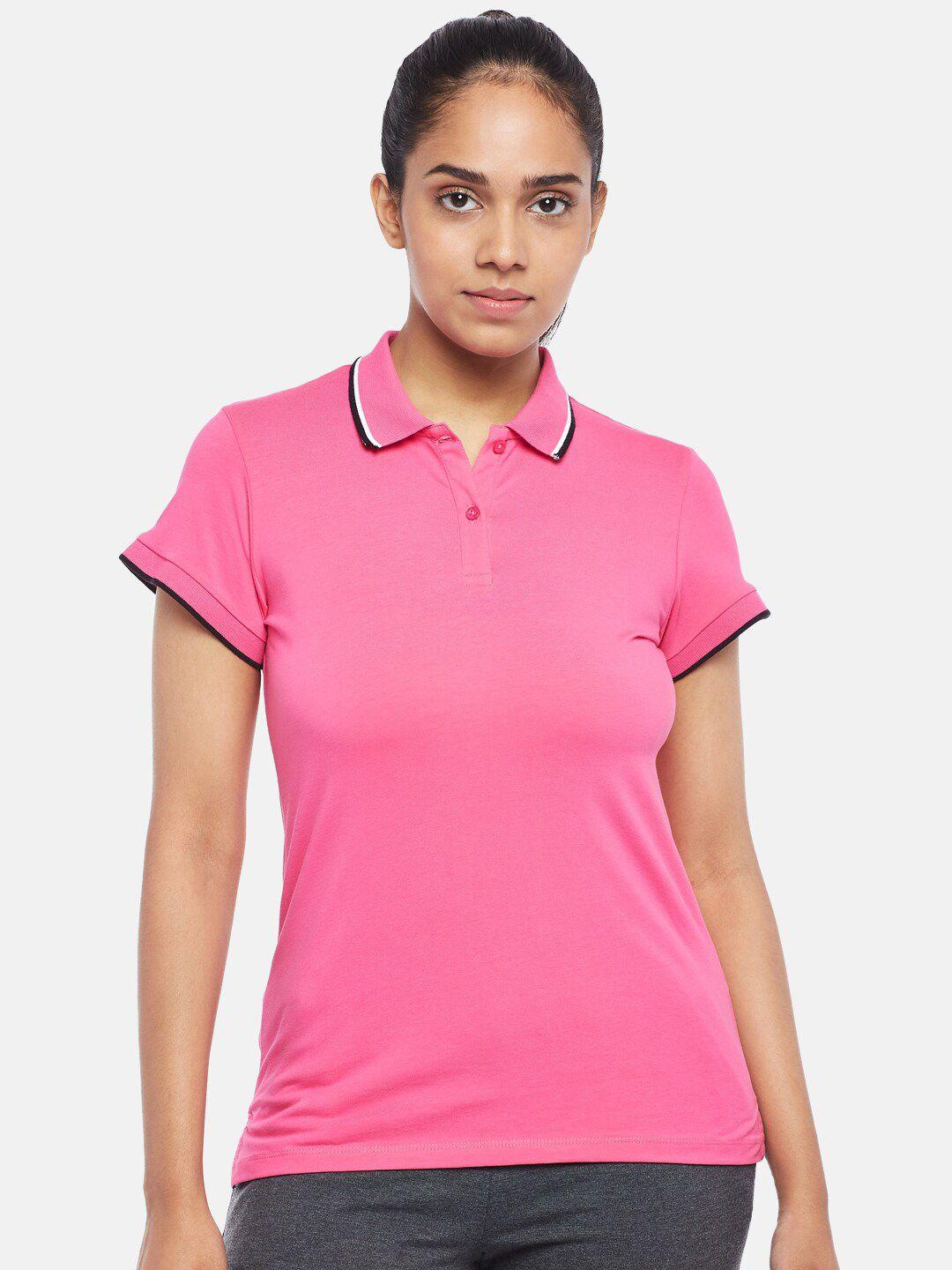 ajile by pantaloons women pink polo collar  pure cotton t-shirt
