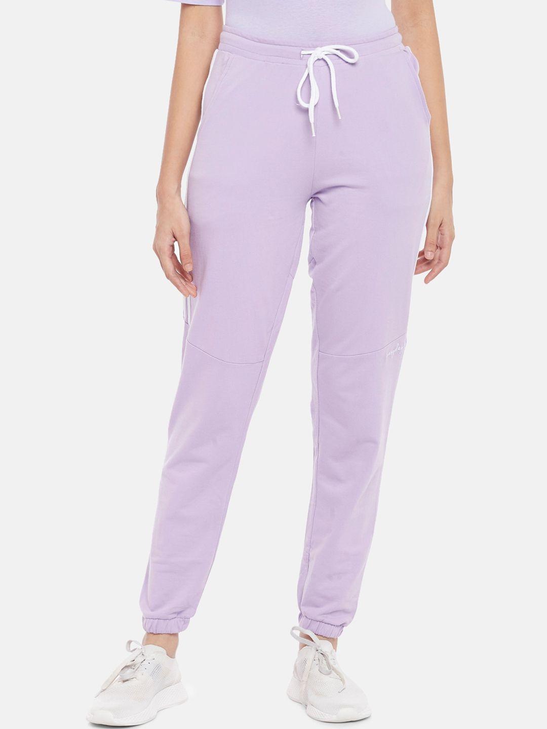 ajile by pantaloons women purple solid pure cotton joggers