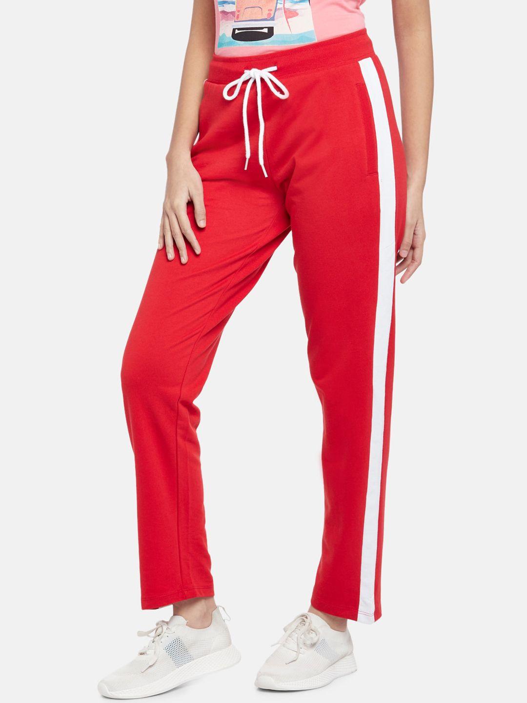 ajile by pantaloons women red & white striped pure cotton track pants