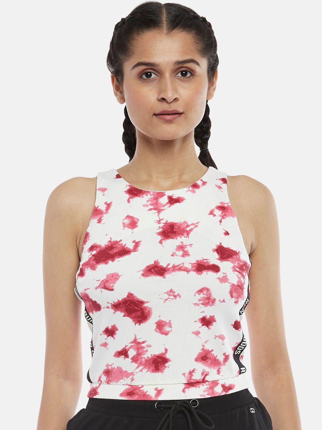 ajile by pantaloons women white & red printed pure cotton tank crop top