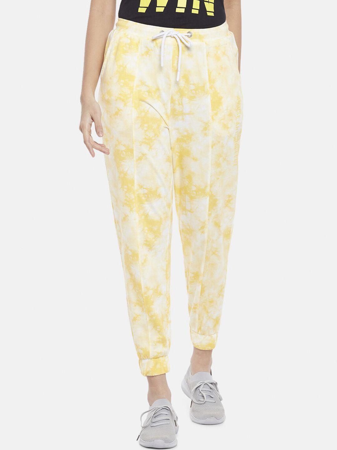 ajile by pantaloons women yellow printed joggers trousers