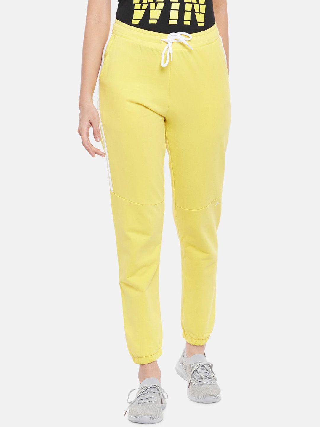 ajile by pantaloons women yellow solid pure cotton joggers