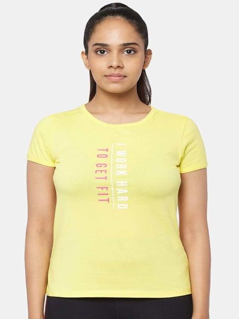 ajile by pantaloons yellow cotton graphic print sports t-shirt