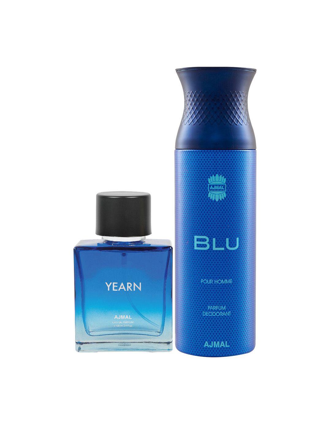 ajmal men set of 2 yearn edp 100ml & blu deodorant 200 ml gift set