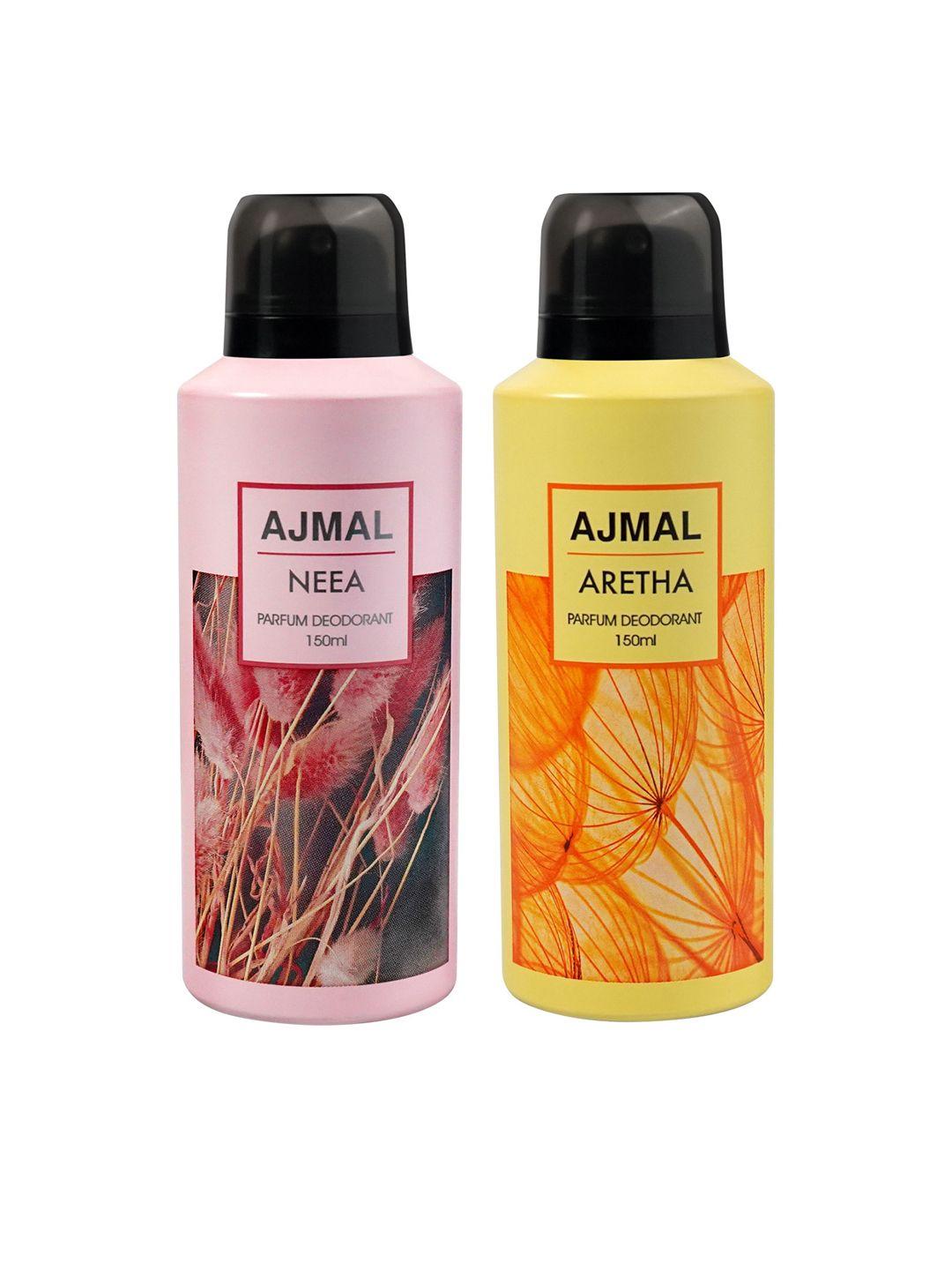 ajmal set of 2 neea & aretha long lasting perfume deodorant - 150 ml each