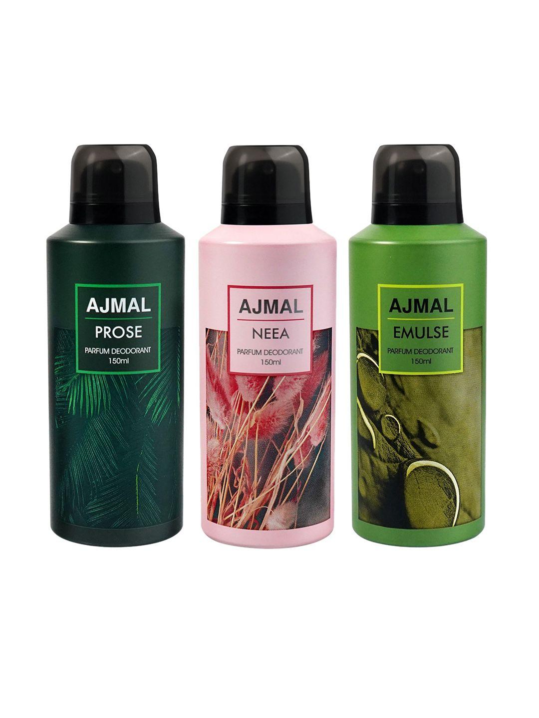 ajmal set of 3 neea + prose + emulse long lasting perfume deodorant - 150 ml each