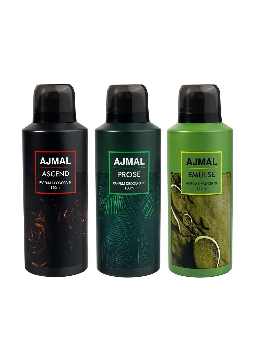 ajmal set of 3 prose + ascend + emulse long lasting perfume deodorant - 150 ml each