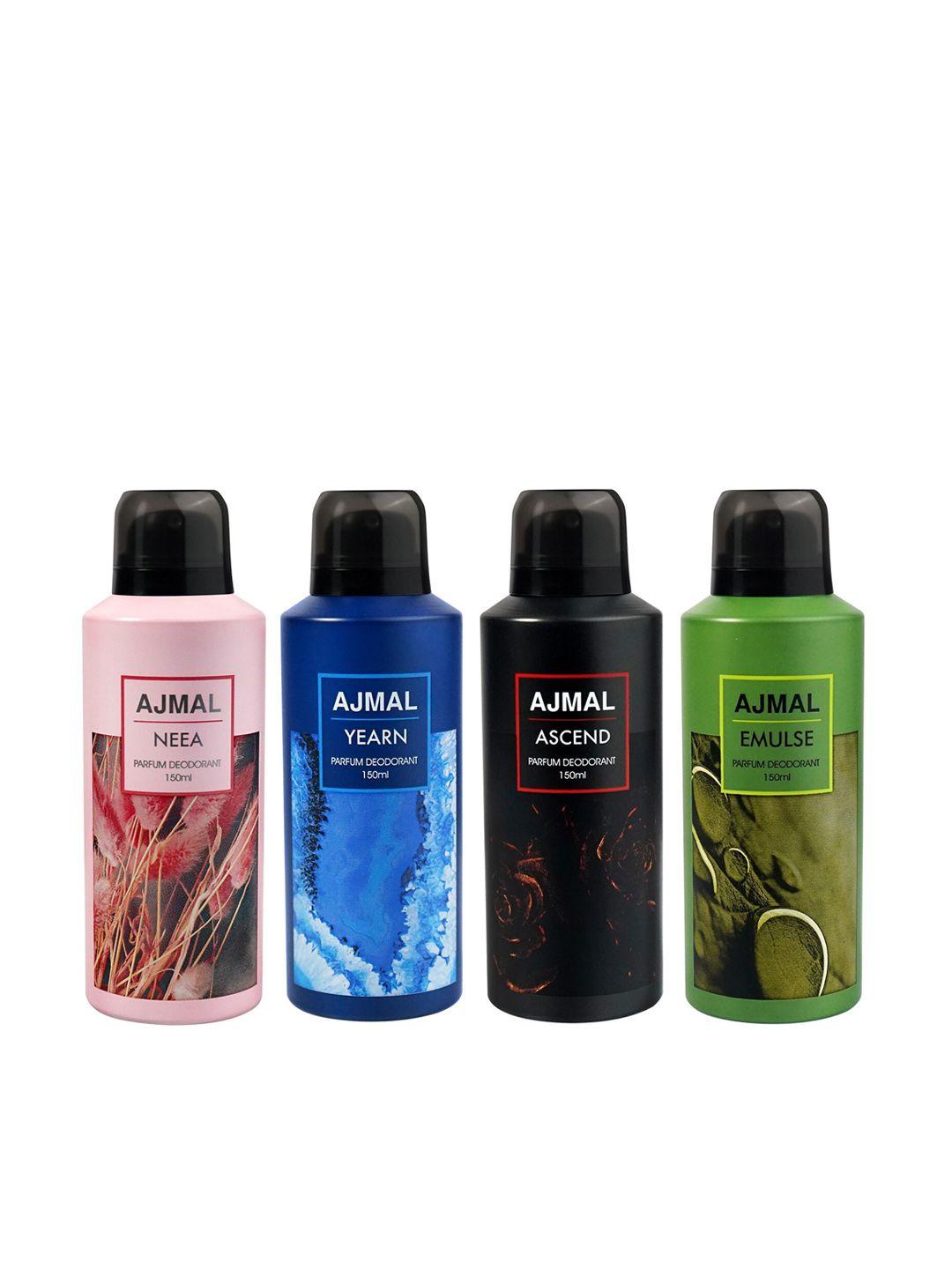 ajmal set of 4 neea + ascend + emulse + yearn long lasting perfume deodorant - 150 ml each