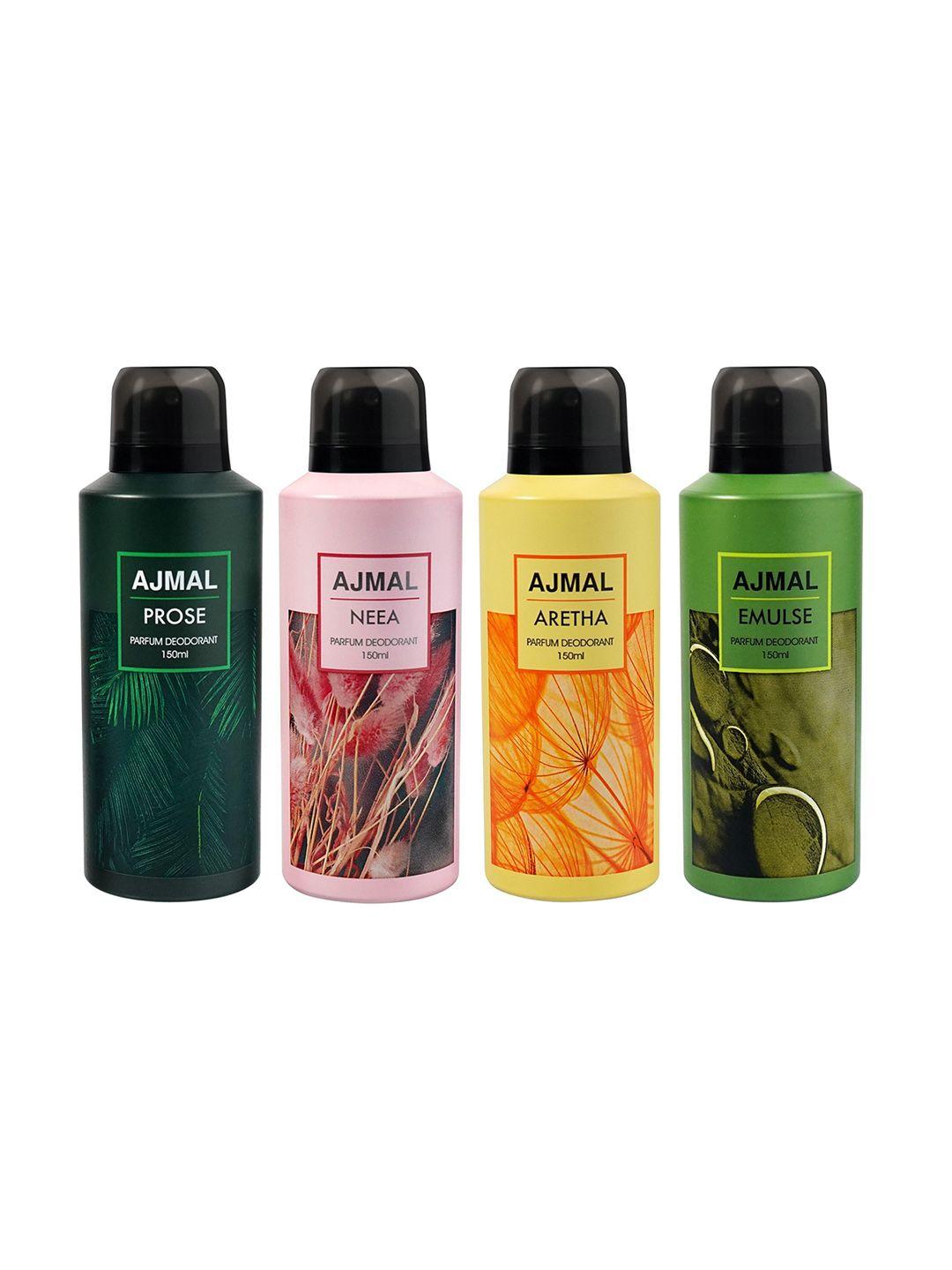 ajmal set of neea + aretha + emulse + prose long lasting perfume deodorant - 150 ml each