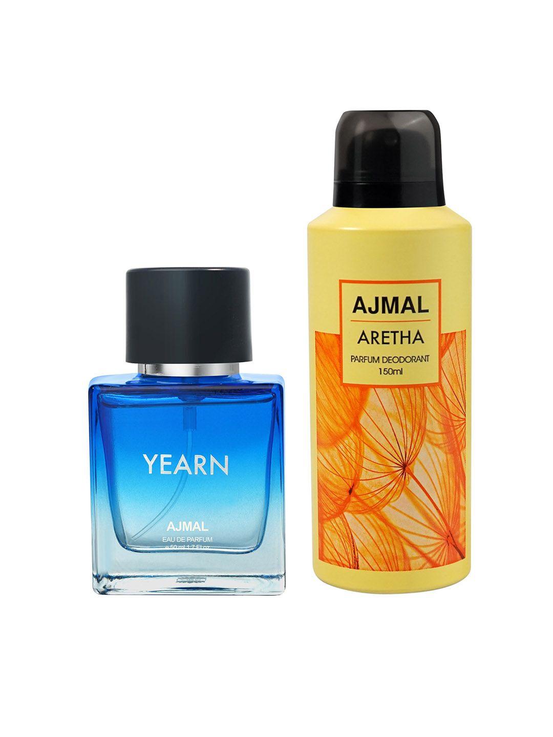 ajmal set of yearn eau de parfum 50ml & aretha deodorant 150ml