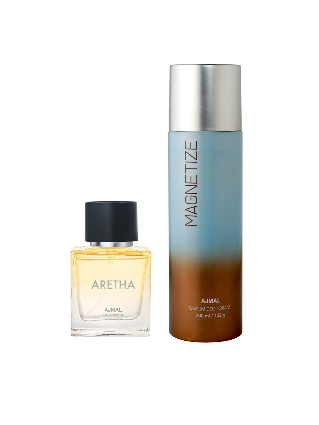 ajmal aretha eau de parfum 50ml & magnetize deodorant 200ml each