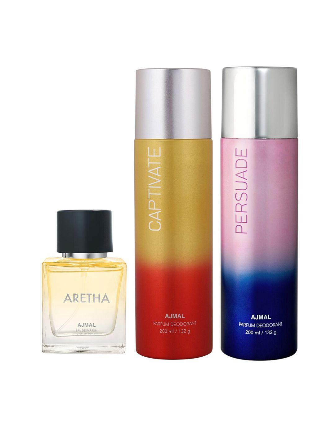 ajmal aretha eau de parfum 50ml with persuade & captivate deodorant 200ml each